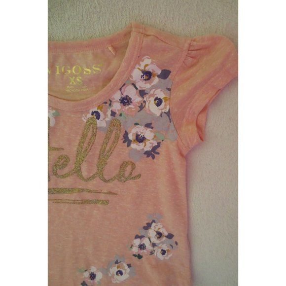 Girl Vigoss Top t-shirt Size X small peach Floral Hello New - Picture 2 of 8